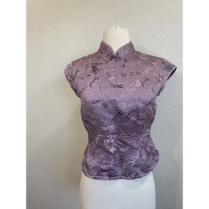 Lavendar Vintage Qipao Style Top with Dragonfly Print
